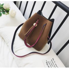Gdeal 2-In-1 Korean Design Casual Solid Wood Vintage PU Leather Shoulder and Cross Body Tassel Bucket Bag (8204) - 3 Colors Available (RYL-197)