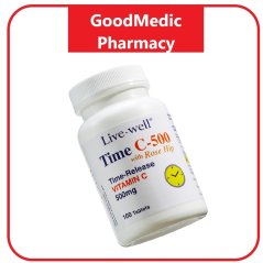Goodmedickl Live-Well Time C-500 with Rose Hip 100 tablets EXP:09/2023 [ Live Well / Livewell ] Time Release Vitamin C 500mg