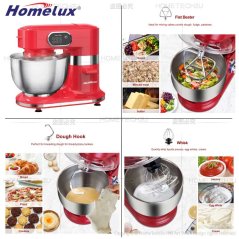 Hometech2u Homelux Stand Mixer Heavy Duty 6.5L 2.5KG 1000W Professional Baking Mixer Cake Mixer Low Noise Sirim HSM-F612 揉面机 打蛋机