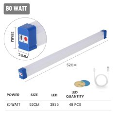 50W 80W LED Lithium Light Tube Rechargeable Tube Lamp Pasar Malam