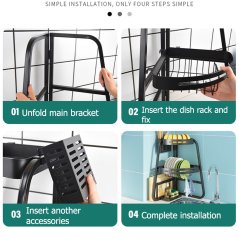 Kitchen Sink Shelf Drying Dish Drain Rack Storage Organizer (Black)