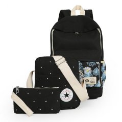 Gdeal 3-In-1 Fashionable Casual Flower Imprint Canvas Laptop Bag Shoulder Bag School Backpack Set- 3 Colors Available