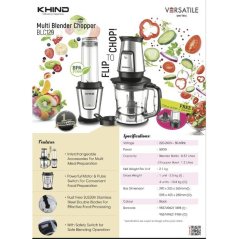 Hometech2u Khind 4 in 1 Multi Blender Chopper BLC129 500W (Stainless Steel Blades)