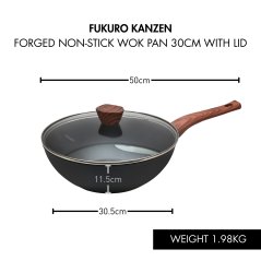 Fukuro Kanzen Forged Non-Stick Wok Pan with Lid - 30cm