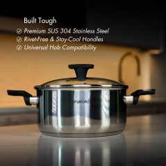 Fukuro Yuga 304 Stainless Steel Casserole With Lid - 20cm