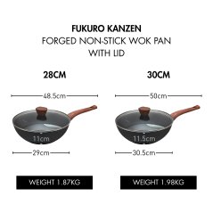 Fukuro Kanzen Forged Non-Stick Wok Pan with Lid - 30cm