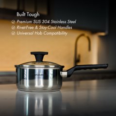 Fukuro Yuga 304 Stainless Steel Sauce Pan With Lid - 16cm