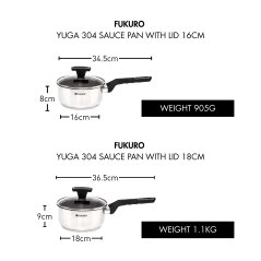 Fukuro Yuga 304 Stainless Steel Sauce Pan With Lid - 16cm