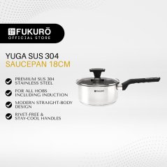 Fukuro Yuga 304 Stainless Steel Sauce Pan With Lid - 18cm