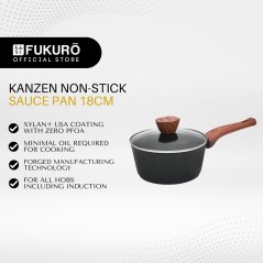 Fukuro Kanzen Forged Non-Stick Sauce Pan With Lid - 18cm