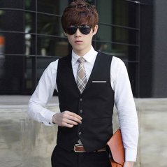 Hometech2u Men's suit vest Korean-style Slim fit suit vest Spring and Autumn thin section autumn casual British style small vest men