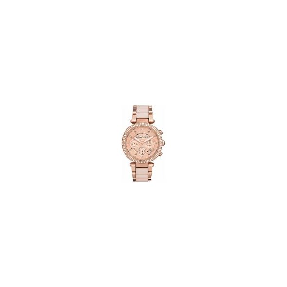 Buy Michael Kors Women s Parker Crystal Bezel PVD Rose Pleated