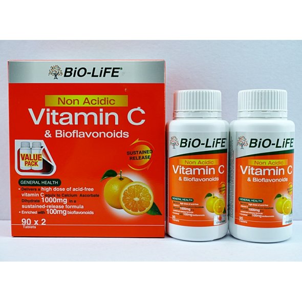 Buy BioLife Non Acidic Vitamin C & Bioflavonoids 2x90s eRomman