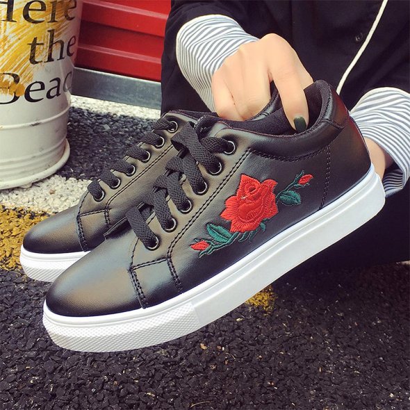 Rose embroidered shoes clearance
