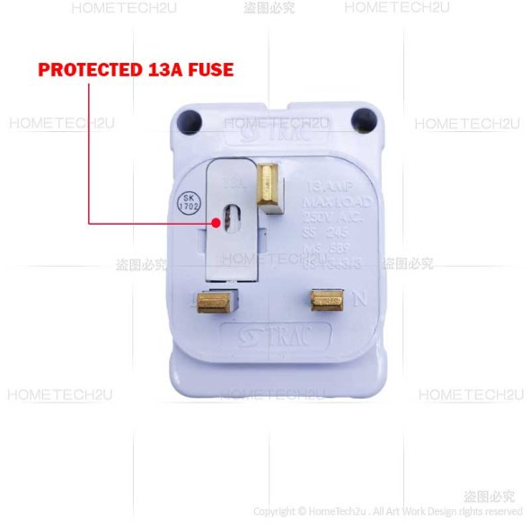 Buy Hometech2u TRAC 13A 3 Way Adaptor with 2 USB Charger 2000mA USB ...