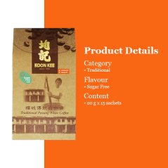 KOON KEE Sugar Free Original Flavour Premium Traditional White Coffee (20g x 15 sachets)