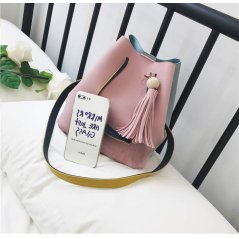 Gdeal 2-In-1 Korean Design Casual Solid Wood Vintage PU Leather Shoulder and Cross Body Tassel Bucket Bag (8204) - 3 Colors Available (RYL-197)