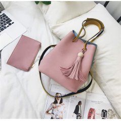 Gdeal 2-In-1 Korean Design Casual Solid Wood Vintage PU Leather Shoulder and Cross Body Tassel Bucket Bag (8204) - 3 Colors Available (RYL-197)
