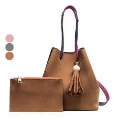Gdeal 2-In-1 Korean Design Casual Solid Wood Vintage PU Leather Shoulder and Cross Body Tassel Bucket Bag (8204) - 3 Colors Available (RYL-197)