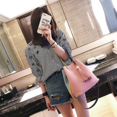 Gdeal 2-In-1 Korean Design Casual Solid Wood Vintage PU Leather Shoulder and Cross Body Tassel Bucket Bag (8204) - 3 Colors Available (RYL-197)