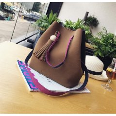 Gdeal 2-In-1 Korean Design Casual Solid Wood Vintage PU Leather Shoulder and Cross Body Tassel Bucket Bag (8204) - 3 Colors Available (RYL-197)