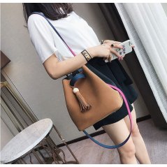 Gdeal 2-In-1 Korean Design Casual Solid Wood Vintage PU Leather Shoulder and Cross Body Tassel Bucket Bag (8204) - 3 Colors Available (RYL-197)
