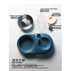 Gdeal GTE Pet Double Bowl With Automatic Drinking Water Bowl Anti Overturning Rice Bowl For Cat And Dog