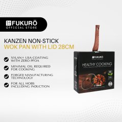 Fukuro Kanzen Forged Non-Stick Wok Pan with Lid - 28cm