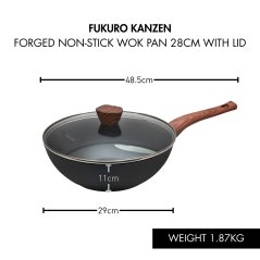 Fukuro Kanzen Forged Non-Stick Wok Pan with Lid - 28cm