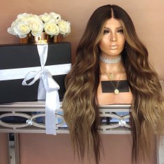 شعر مستعار مصنوع من ألياف كيميائية بنمط مجعد طويل بني انيق - للسيدات