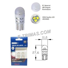 E-trimas ORIGINAL TRILUX T10 W5W 4090 LED Indicator Dashboard Meter Bulb 12V 6500K