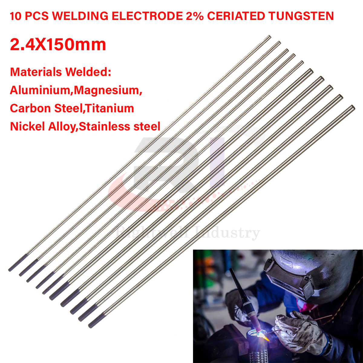 PK 10 1,0 mm x 150 mm 2% ceriated gris tipped électrodes de tungstène 
