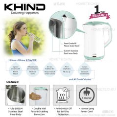 Hometech2u Original Khind Electric Jug Kettle Double Wall Protection 2.0L Big Capacity SUS304 (Sirim Approved)