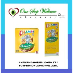 Champs D-Worms 200mg Chocolate Flavour 2's / Suspension 200mg/5ml 10ml