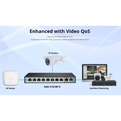 D-Link 250M 10-Port 1000Mbps Switch with 8 PoE Ports 2 Uplink Ports