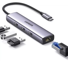 UGREEN USB-C to 3-Port USB 3.0 Hub with Gigabit Ethernet Adapter