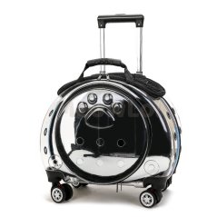 Pet Trolley Case Carrier Backpack Bubble Box (Black/Transparent)