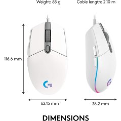 لوجيتك ماوس ألعاب جي 102 بإضاءة لايت سينك RGB (أبيض)