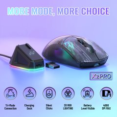 Attack Shark X2 Pro Wireless Gaming Mouse with Charging Dock (Black Transparent)