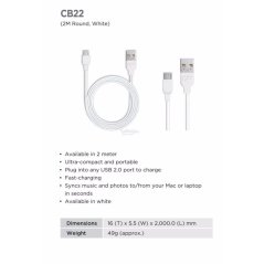 GP CB22 Micro USB Charge & Sync 2 Meter Round Cable (White), eRomman Marketplace