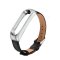 Leather Watch Strap for Mi Band 3 (Black & Silver)