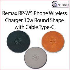 ريماكس شاحن لاسلكي RP-W5 بقوة 10 وات على شكل دائري مع كابل من النوع C