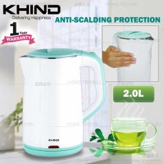 Hometech2u Original Khind Electric Jug Kettle Double Wall Protection 2.0L Big Capacity SUS304 (Sirim Approved)