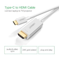 UGreen (50503) 1.5 Meter Type C To HDMI Cable with 4Kx2K@30Hz, 1080P@