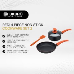 Fukuro Redi Non-Stick 4Pcs (FP24, SP18, Silicone Spatula, Lid)Fukuro Redi Non-Stick 4Pcs (FP24, SP18, Silicone Spatula, Lid)