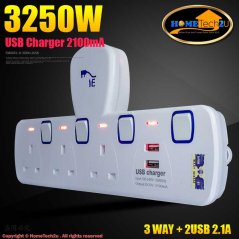 Hometech2u ME T Way Adaport with 2 USB Port 2.1A Wall Socket Power Outlet Extension, eRomman Marketplace