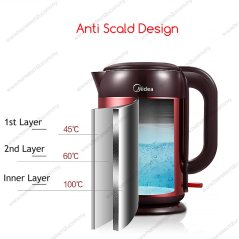 Hometech2u MIDEA JUG KETTLE ANTI SCALD PROTECTION ELEGANT SERIES 1.7L (ELEGANT MAROON)