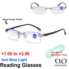 Reading Glasses Rimless Anti Blue Light Diamond Cutting Edge +1.00 to +3.50