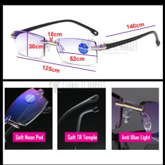 Reading Glasses Rimless Anti Blue Light Diamond Cutting Edge +1.00 to +3.50