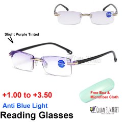 Reading Glasses Rimless Anti Blue Light Diamond Cutting Edge +1.00 to +3.50